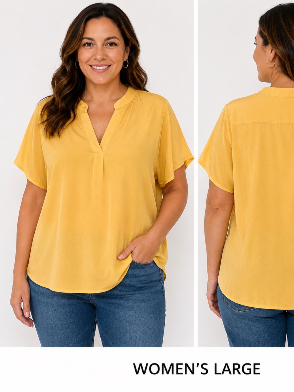 Women's Relaxed Button-Down Shirt in YELLOW. LARGE